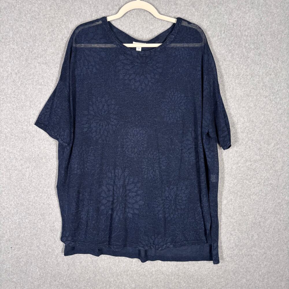 Pure J Jill Shirt Large Linen Burnout Floral Flowy Tunic Sheer‎ Lagenlook Casual